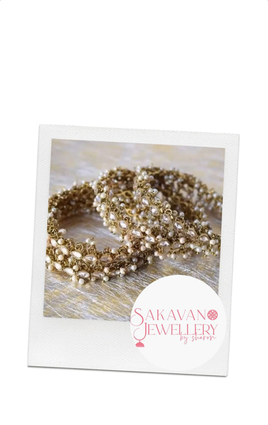 Gold Pearl Bangle Set