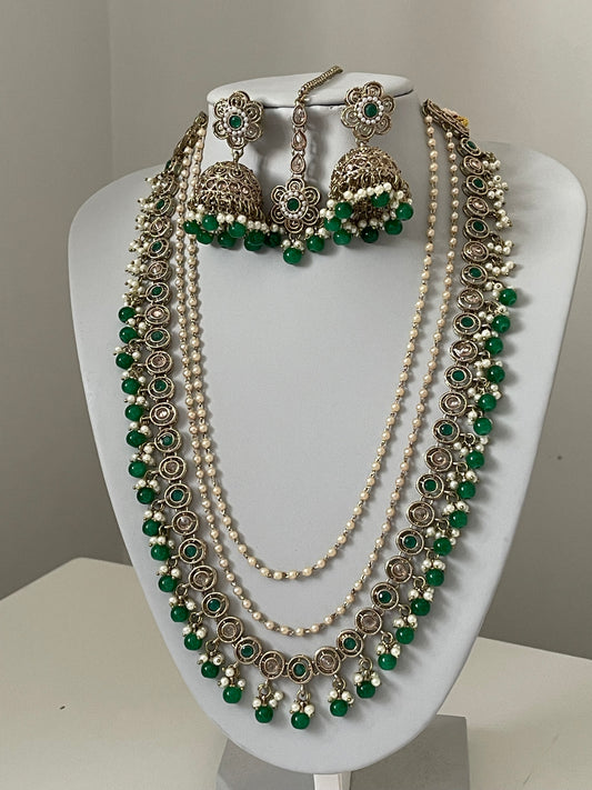 Green and Pearl Mala/ Long Haar Set