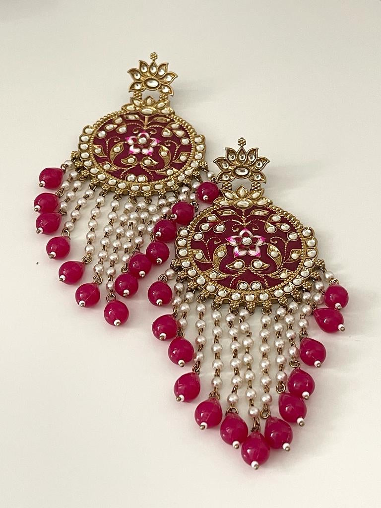 Statement Meenakari & Pearl Earrings