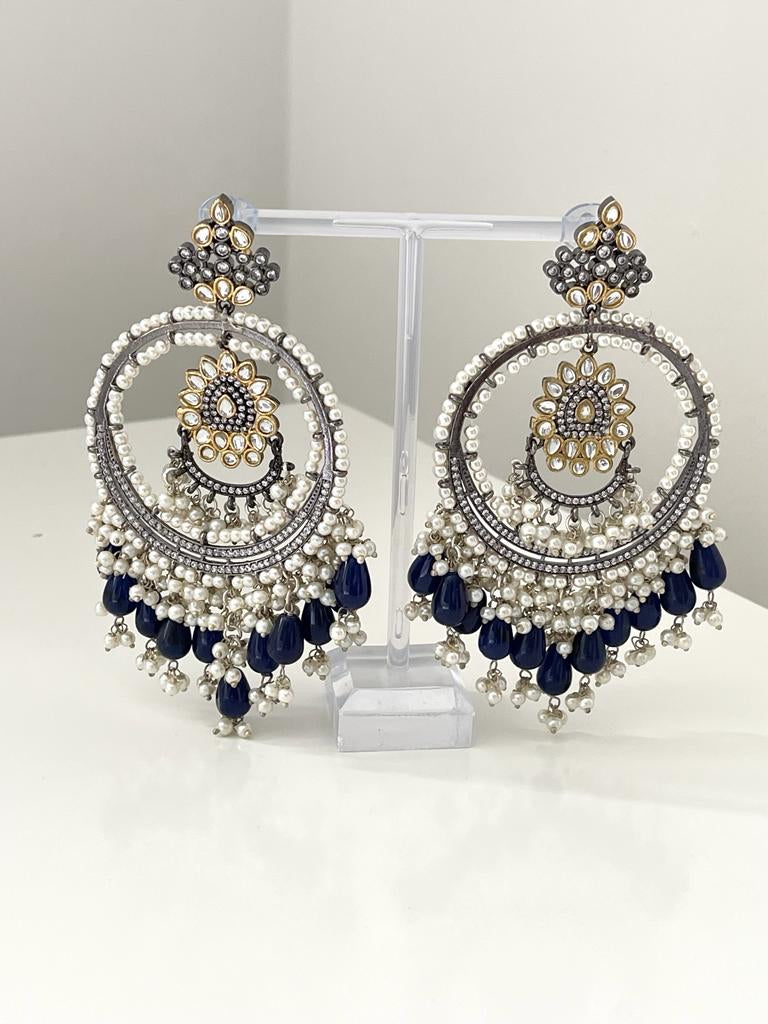 Statement Navy & Pearl Earrings