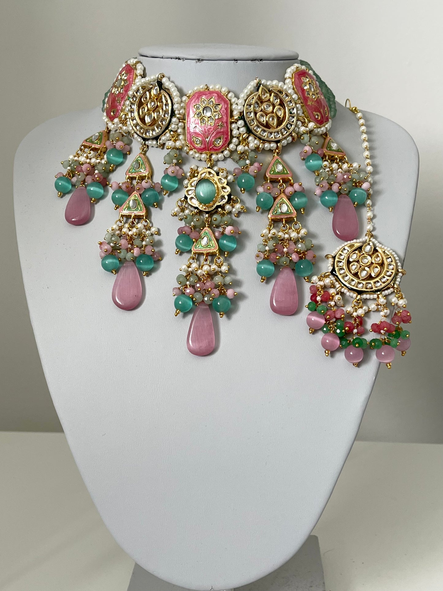 Pink & Mint Bridal Kundan Set