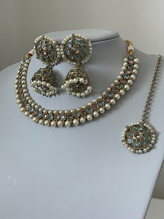 Turquoise blue and Pearl Set