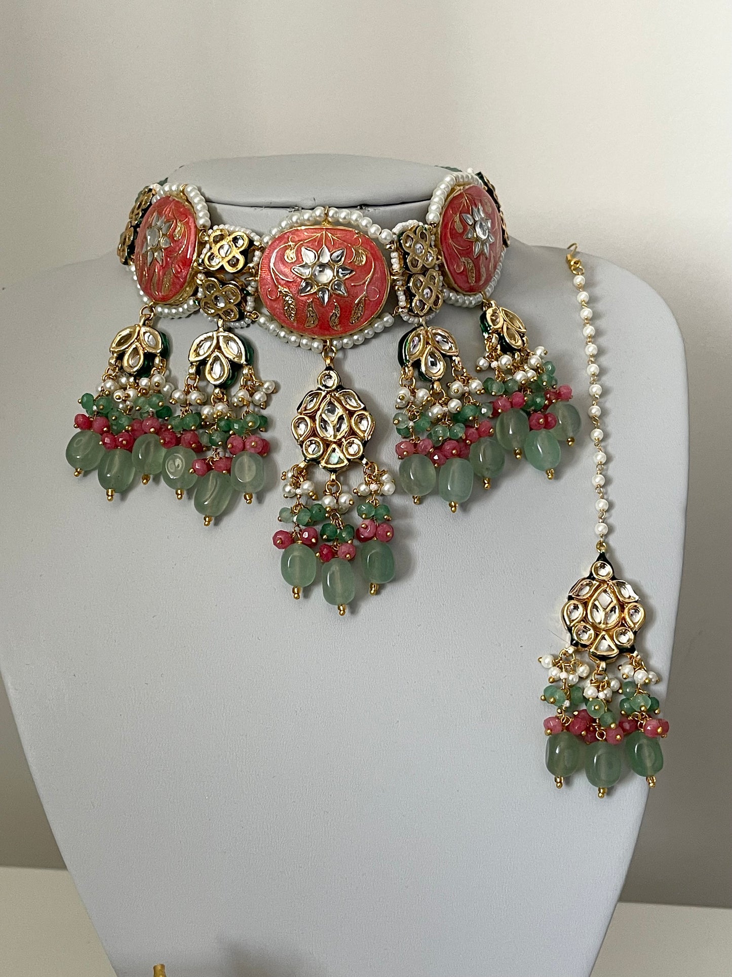 Peach and Mint Kundan Set