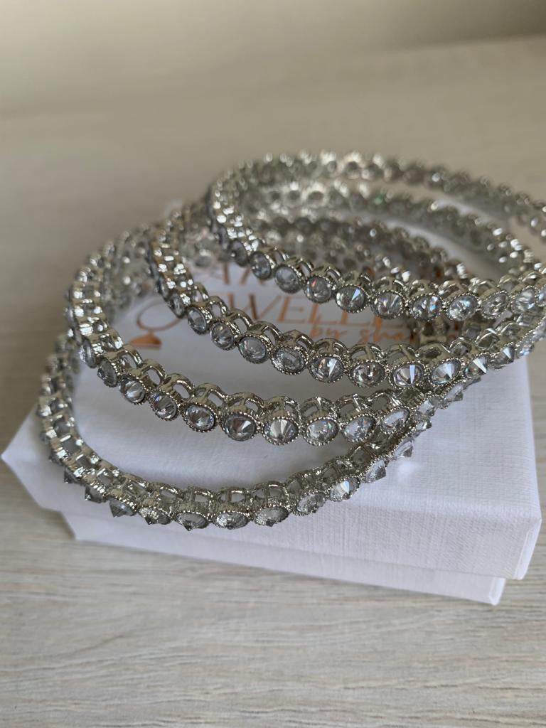 4 Silver Polki Bangles Set