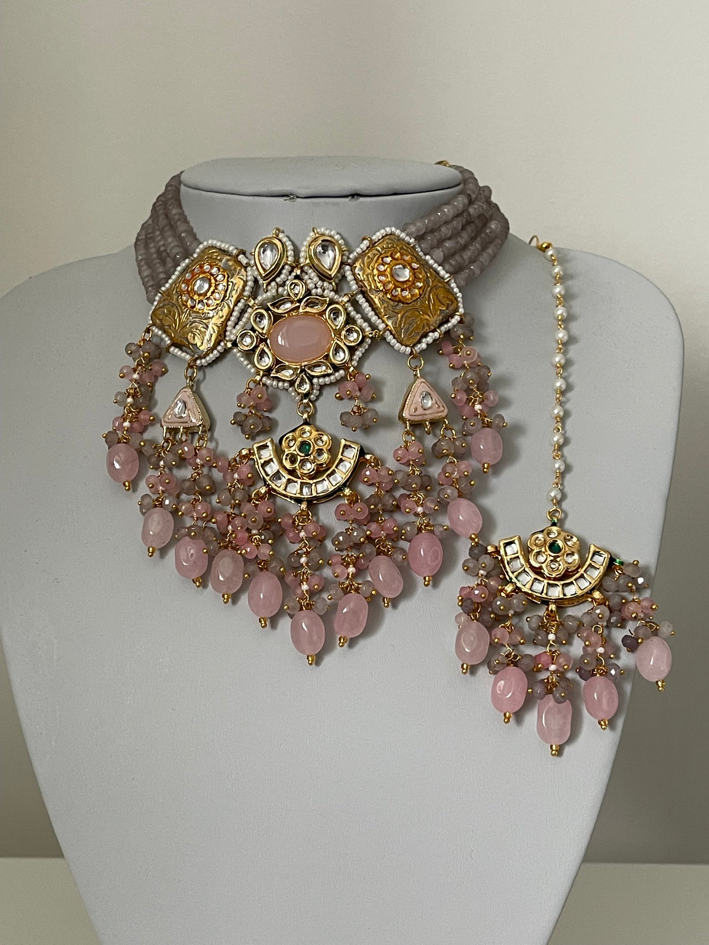 Pink Meenakari Kundan Set