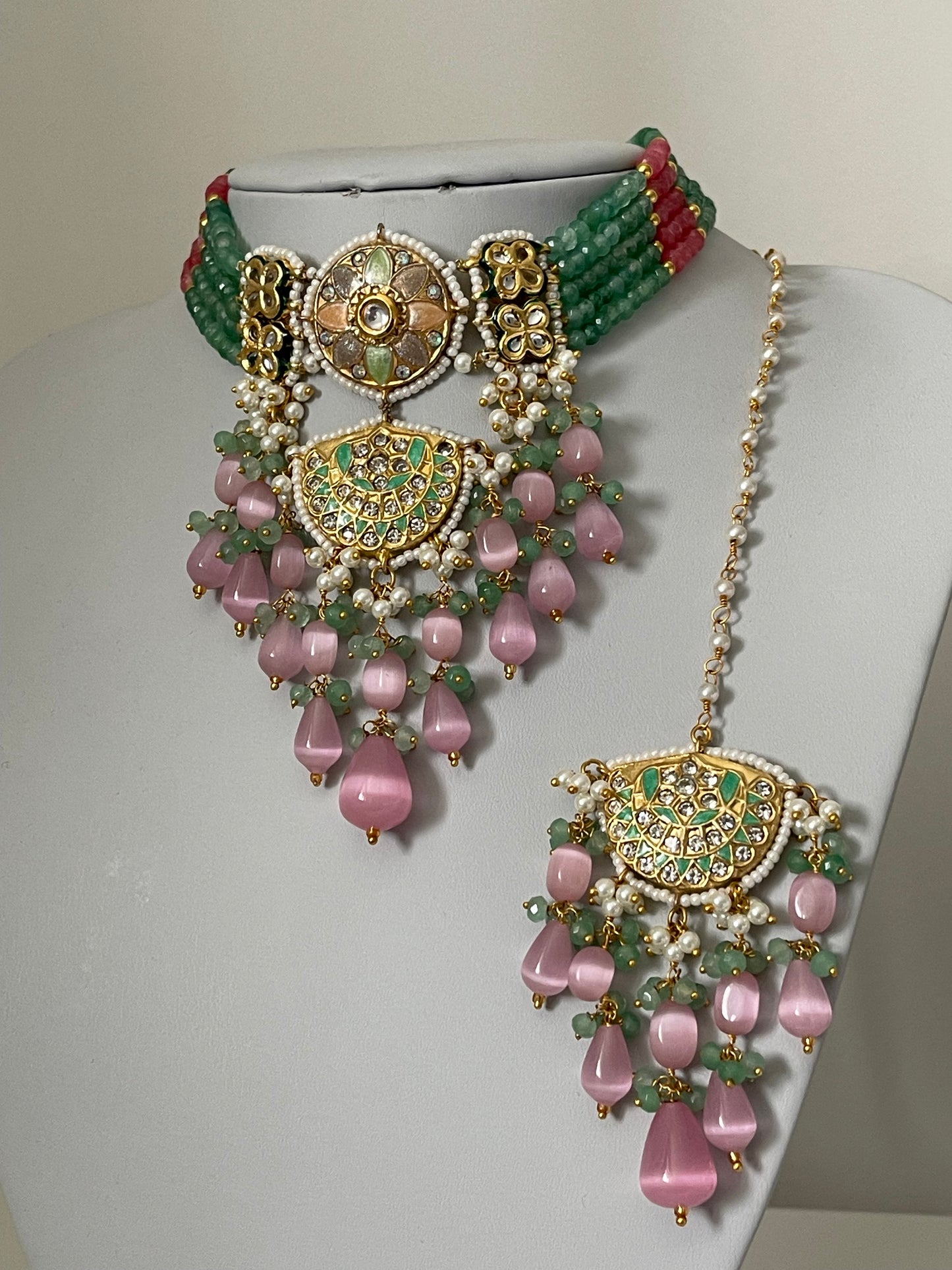 Mint/ Pink Kundan Set