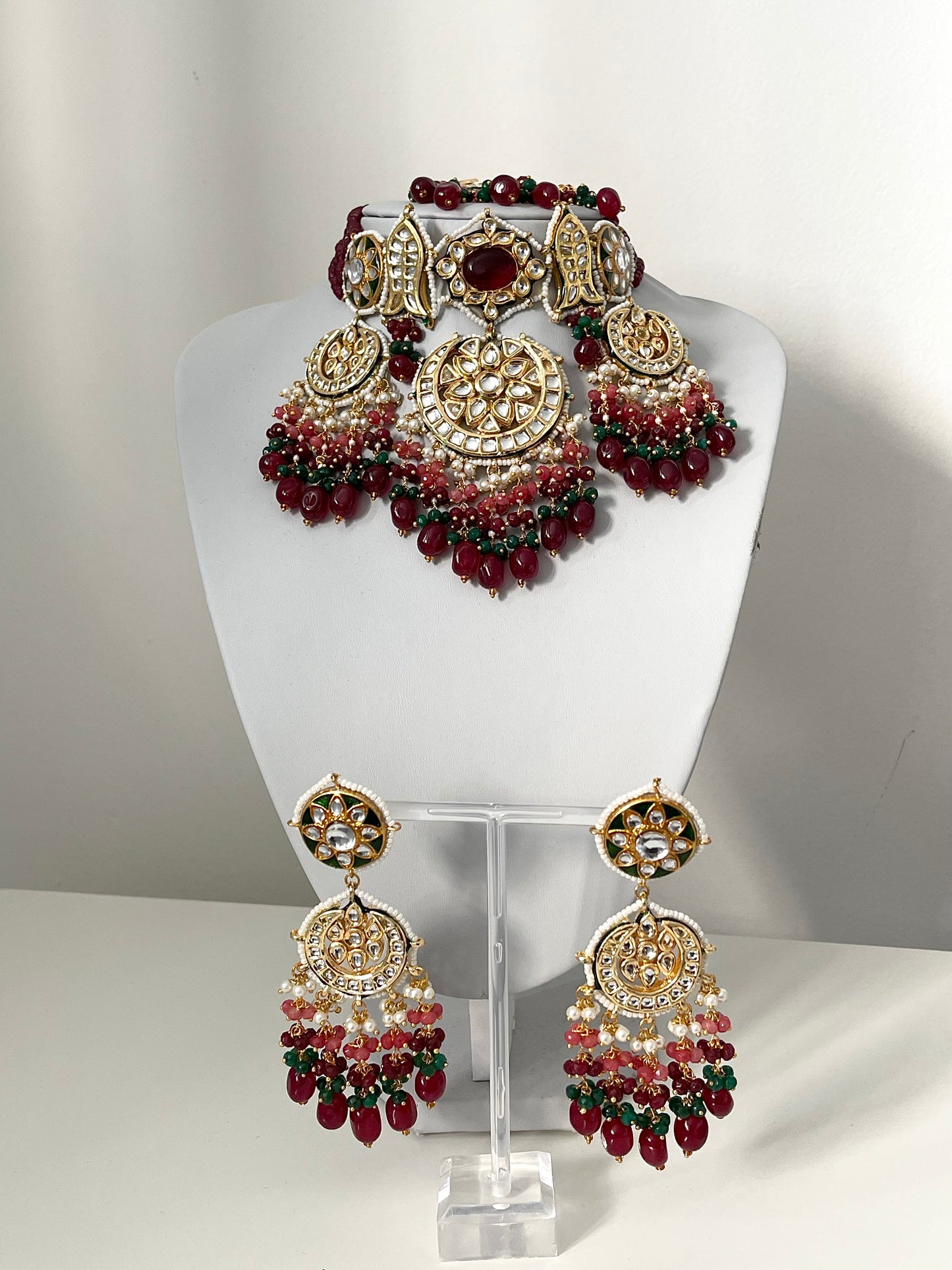 Bridal Maroon Kundan Set