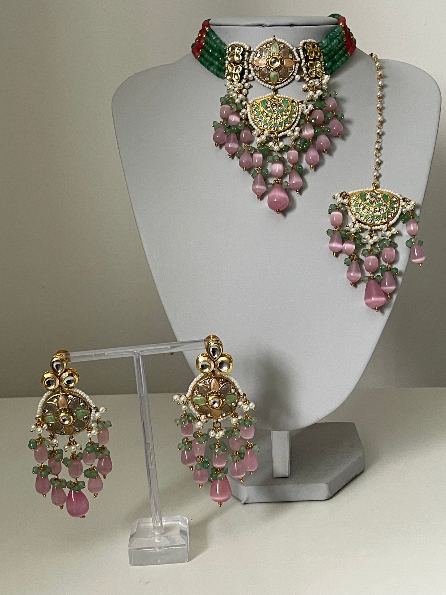 Mint/ Pink Kundan Set