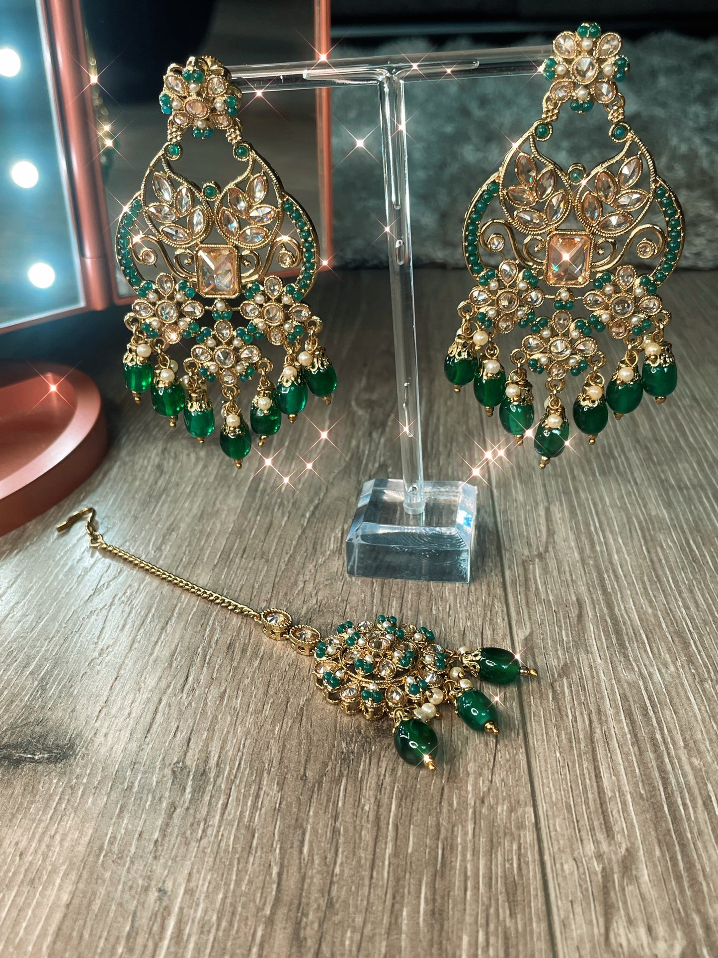 Green Earrings with Tikka