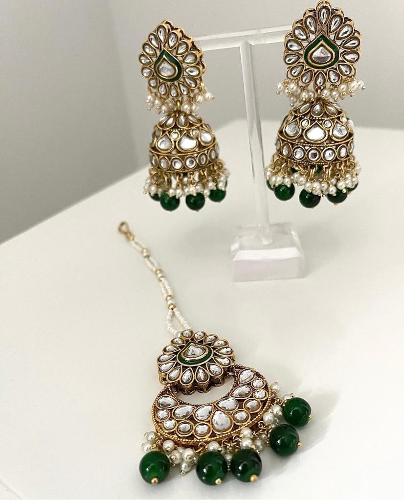 Kundan Jhumka Earrings with Tikka