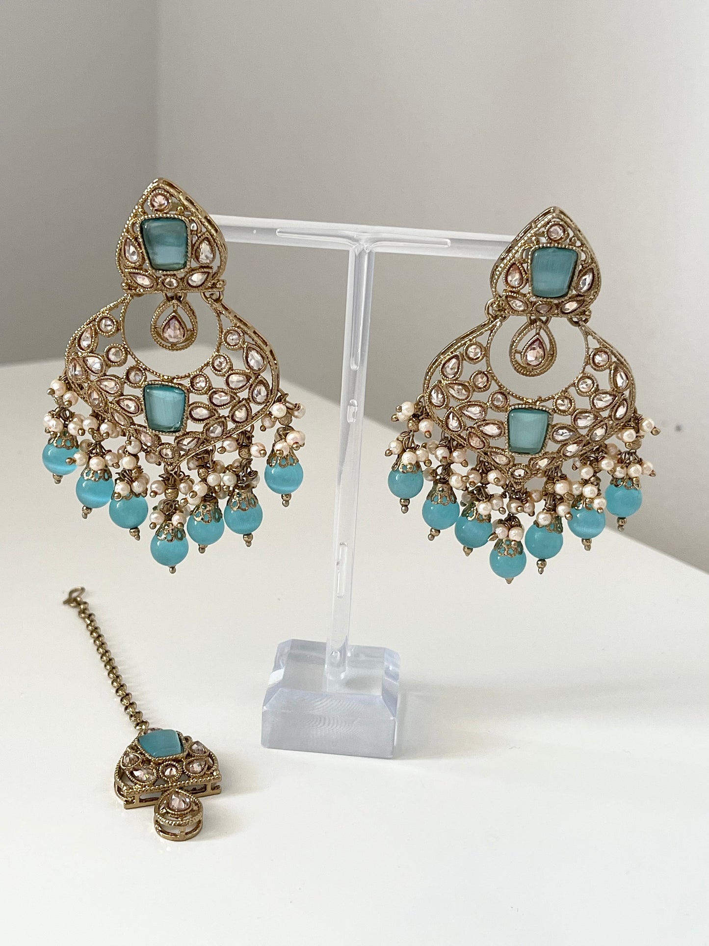 Turquoise Blue Earring and Tikka set