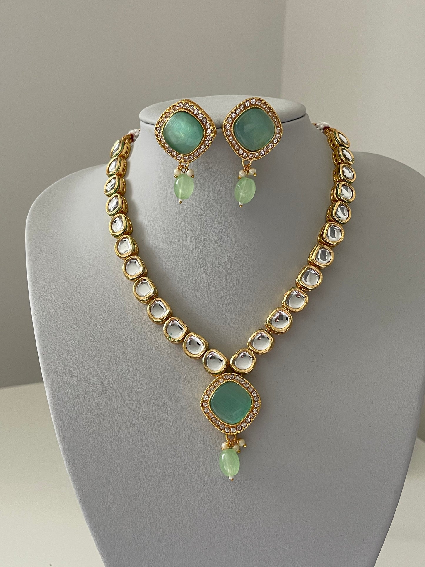 Mint Meenakari necklace with Earrings