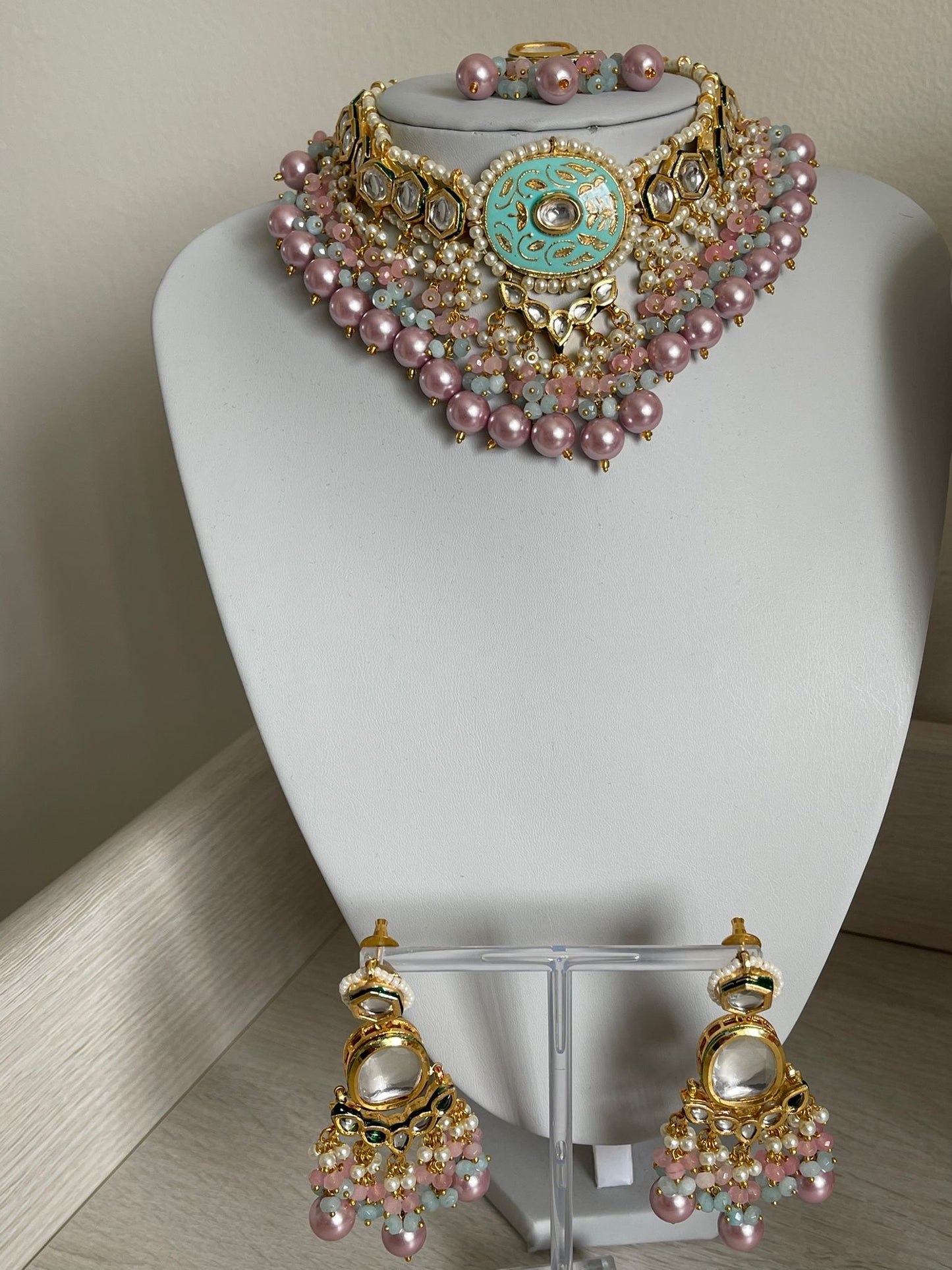 Pink & Turquoise Pastel Kundan Set