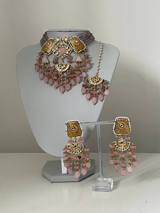 Pink Meenakari Kundan Set