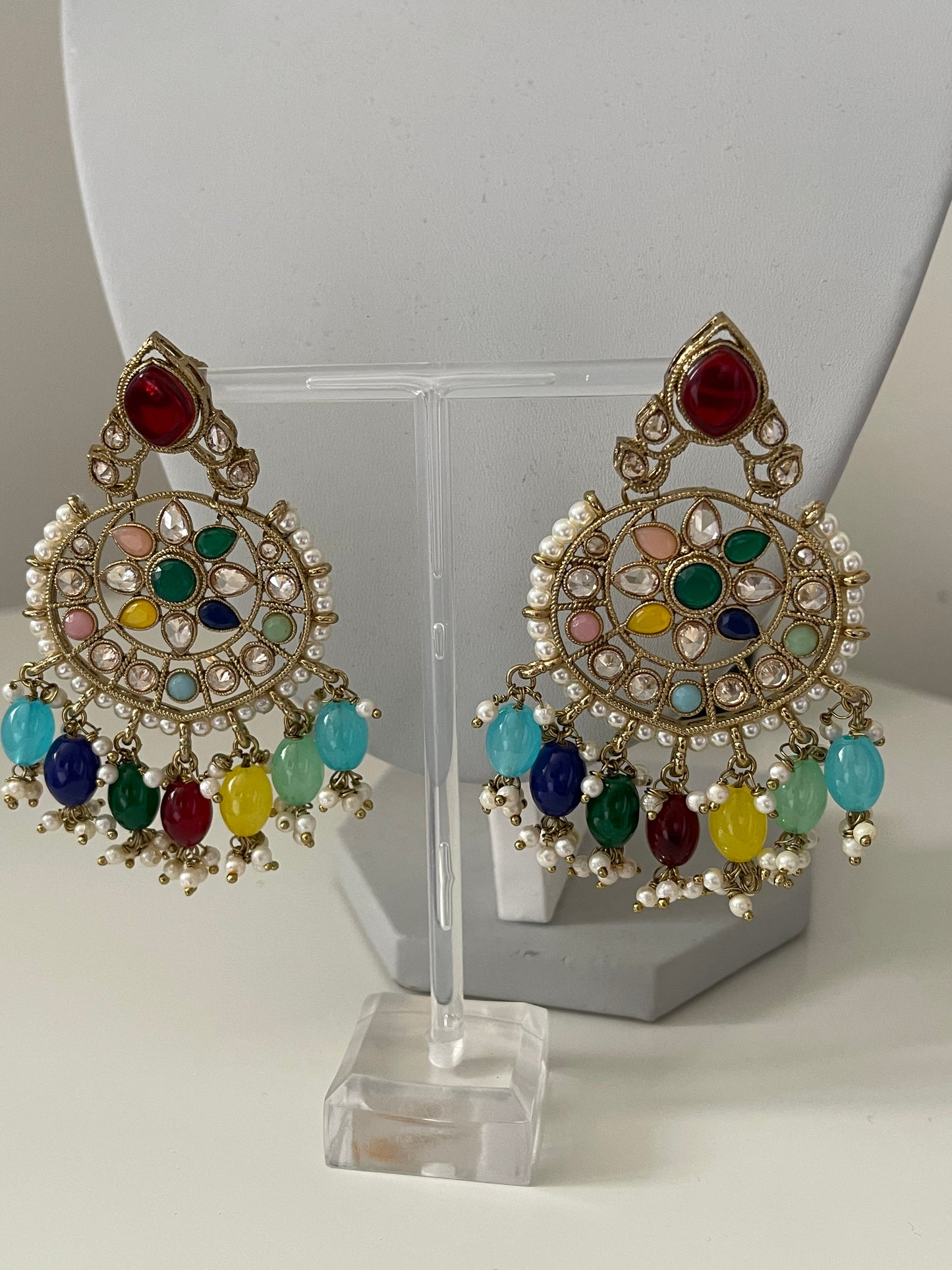 Multicoloured Polki Choker with Earrings & Tikka.