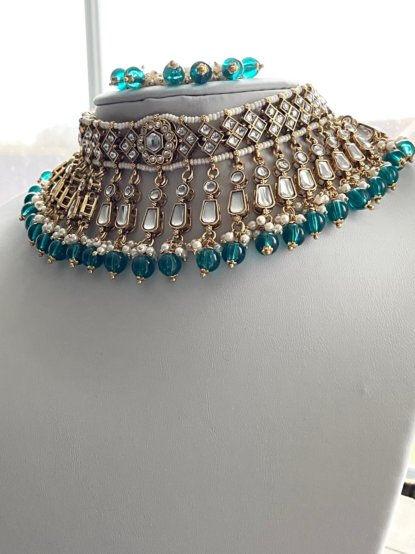 Teal Gold and Silver Choker Set