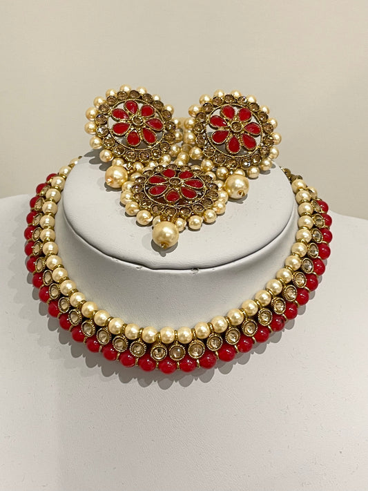 Red Pearl choker Set