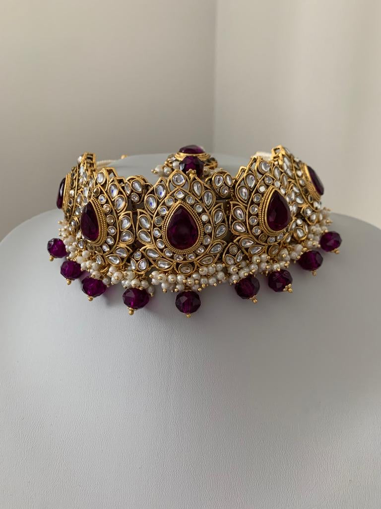 Purple Choker with Earrings & Tikka