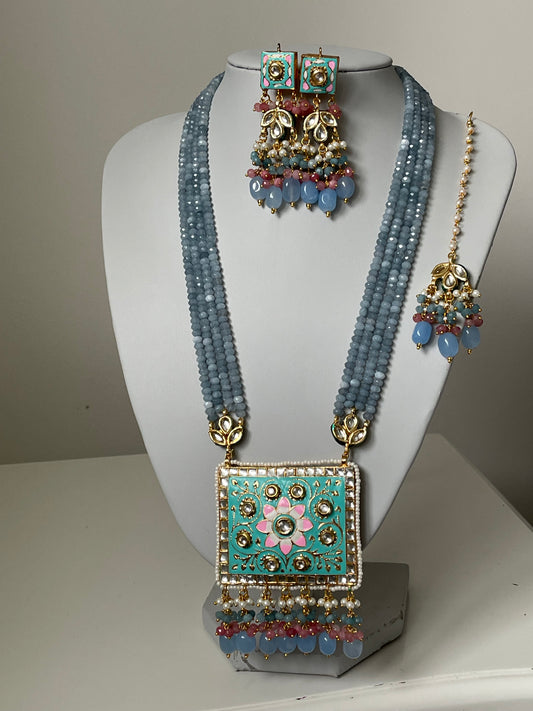 Blue Meenakari Kundan Mala/ long haar Set