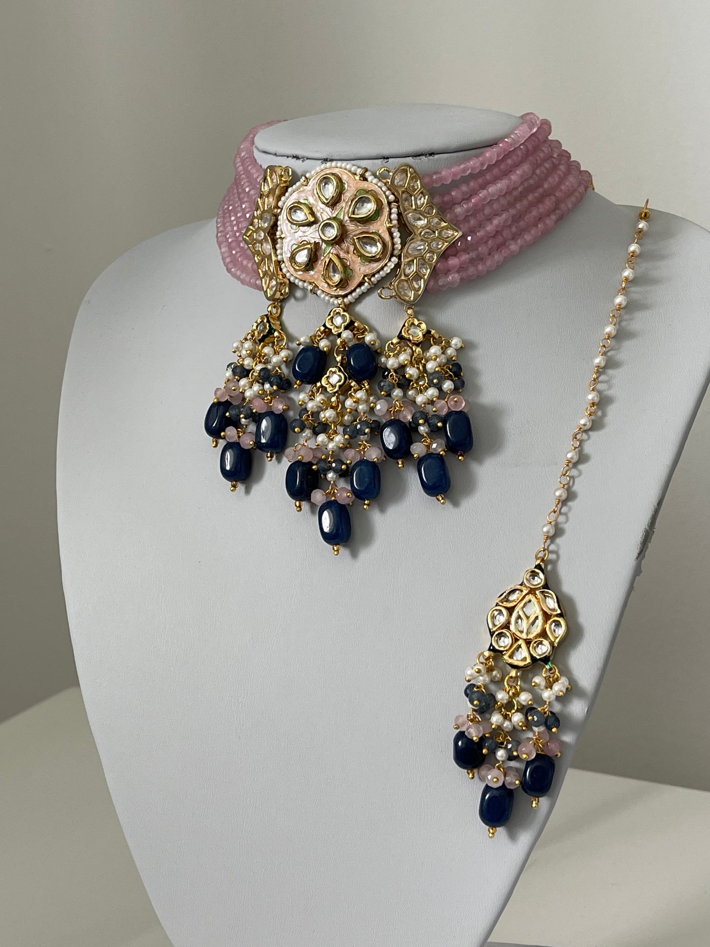 Pink and Blue Kundan Choker Set