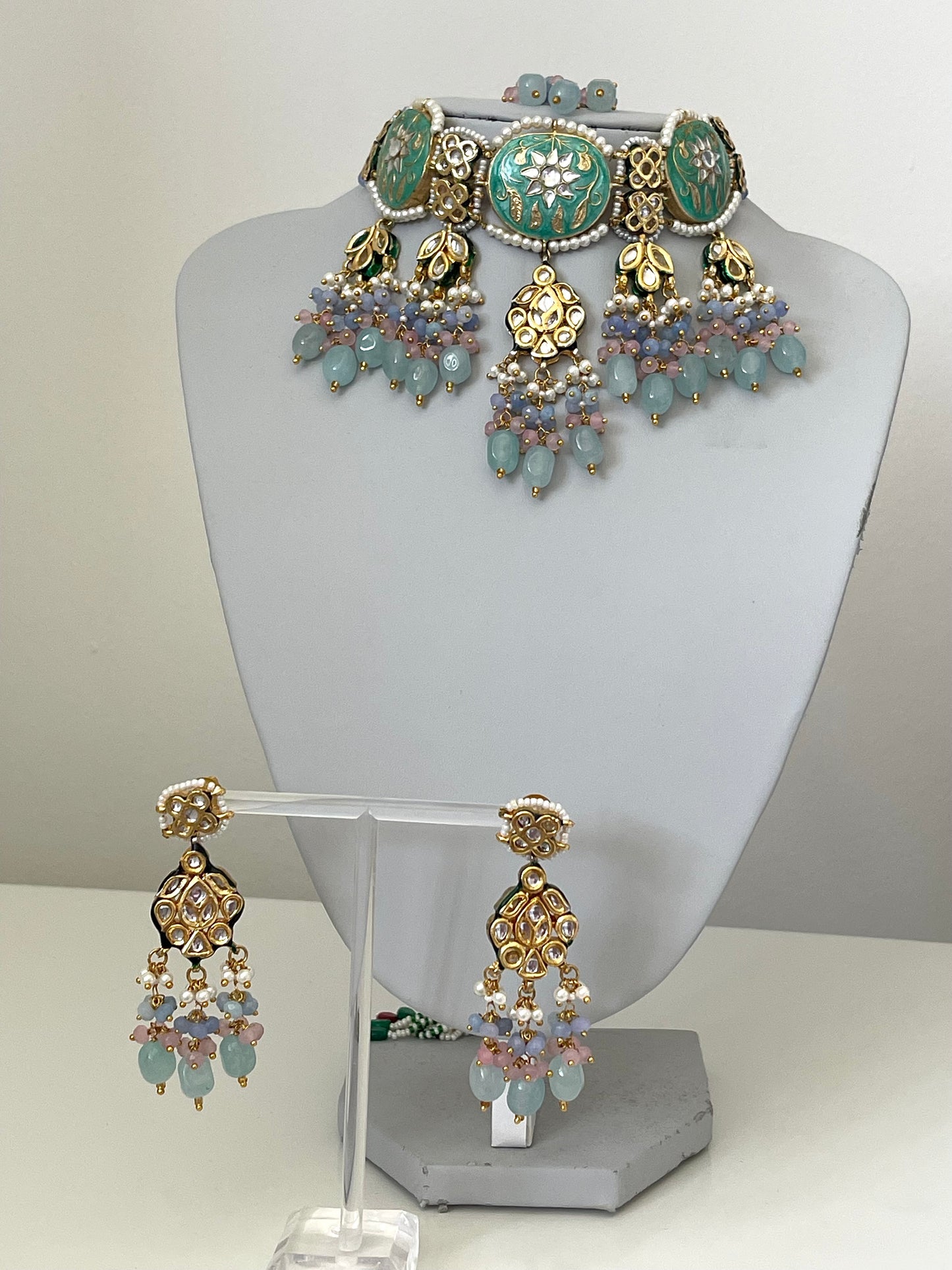 Teal/Blue Kundan Choker Set