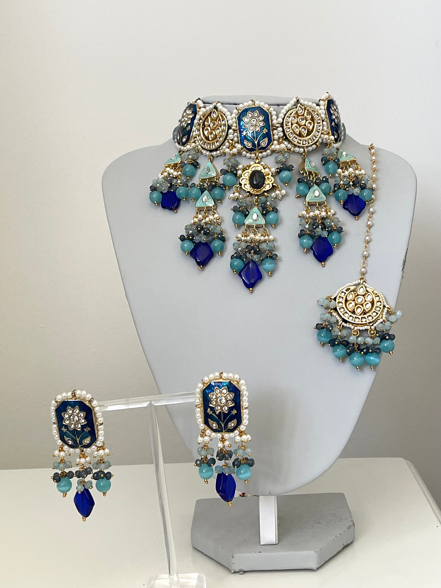 Blue/ Turquoise Meenakari Kundan Set