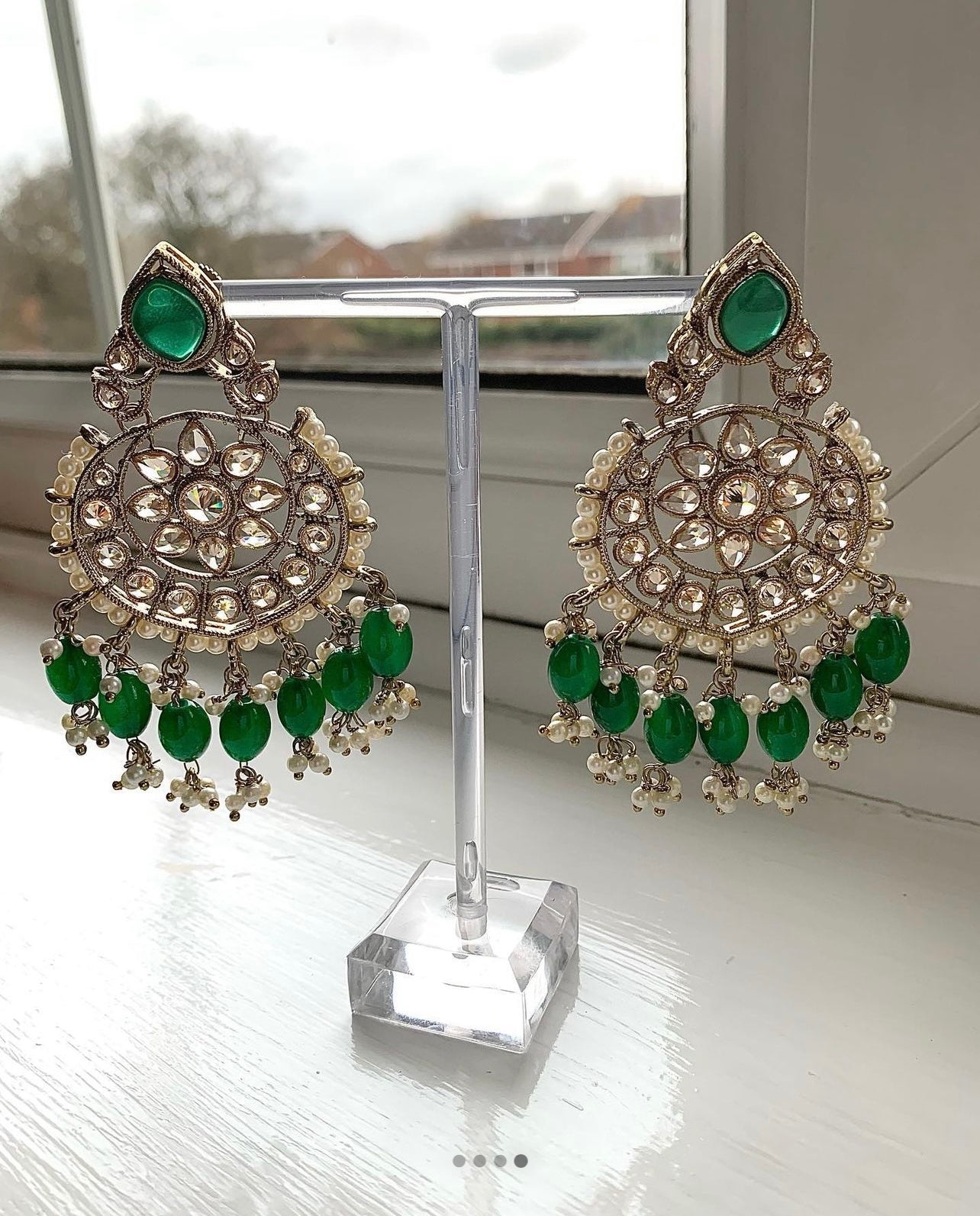 Green Statement Set with Earrings and Tikka