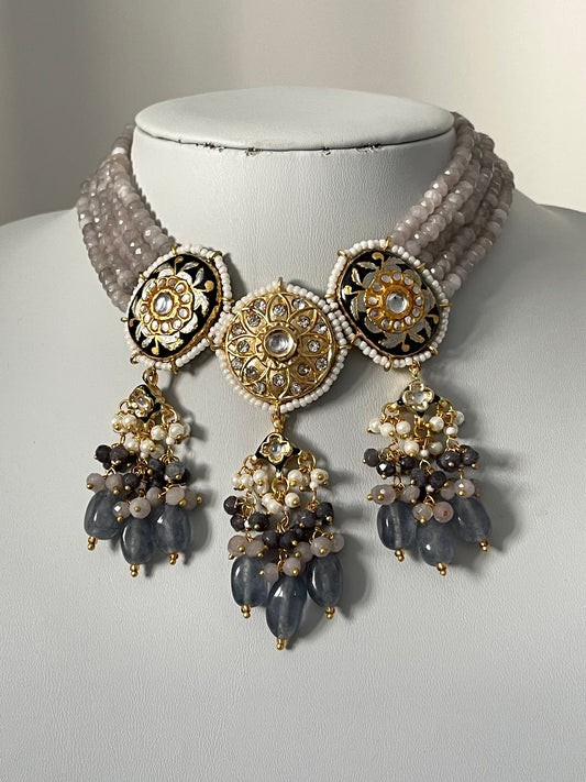 Grey Kundan Set