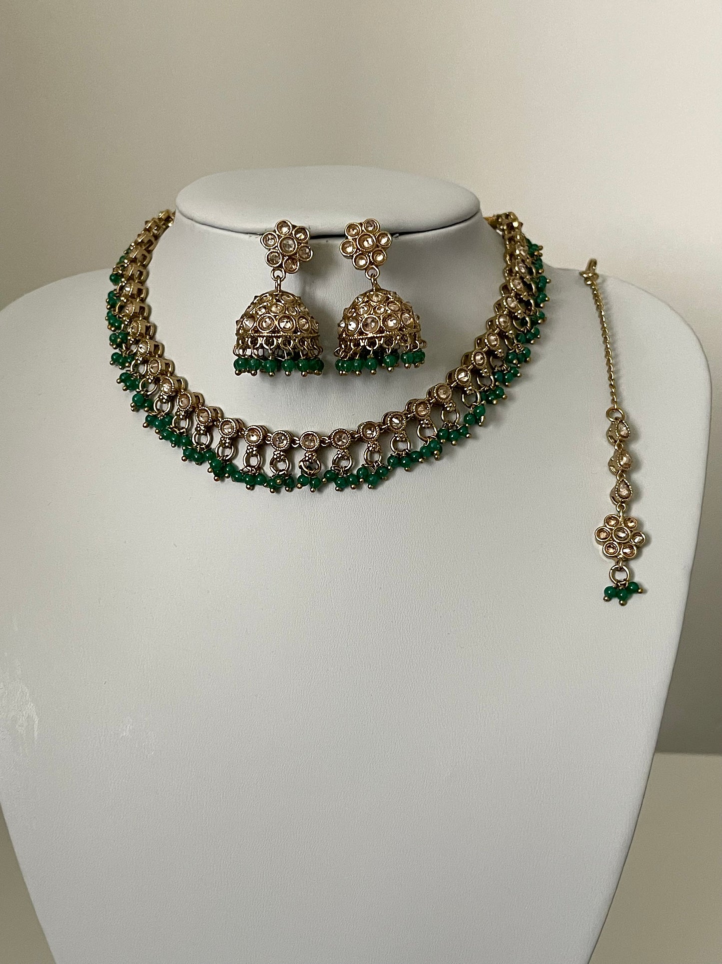 Green Choker Set with Jhumka Earrings