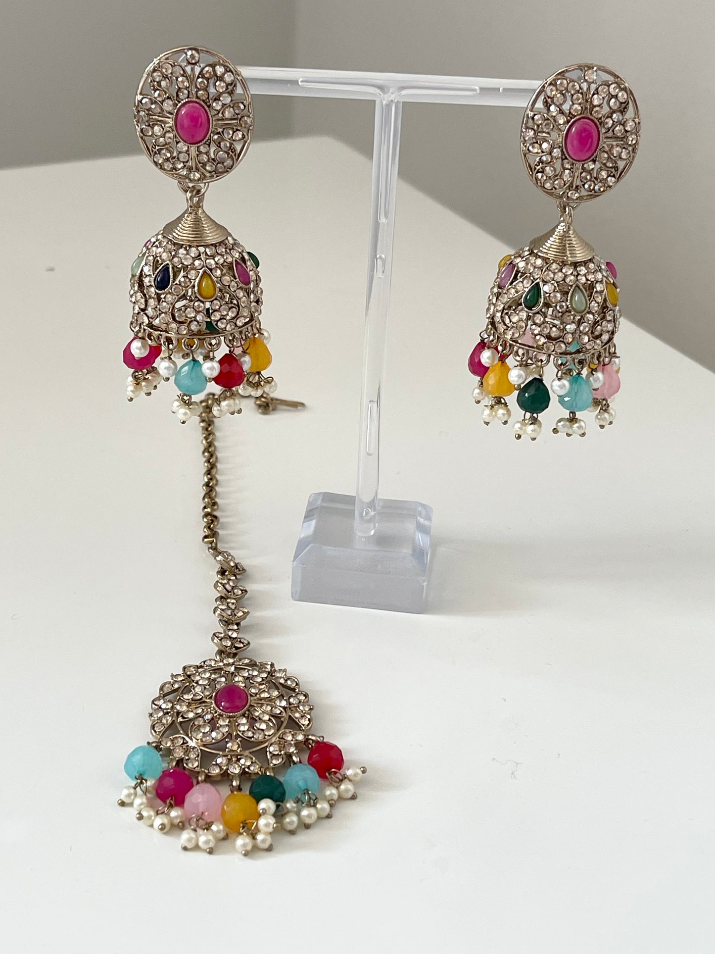 Multicoloured Earring and Tikka Set