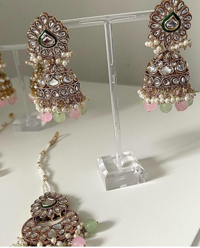 Kundan Jhumka Earrings with Tikka