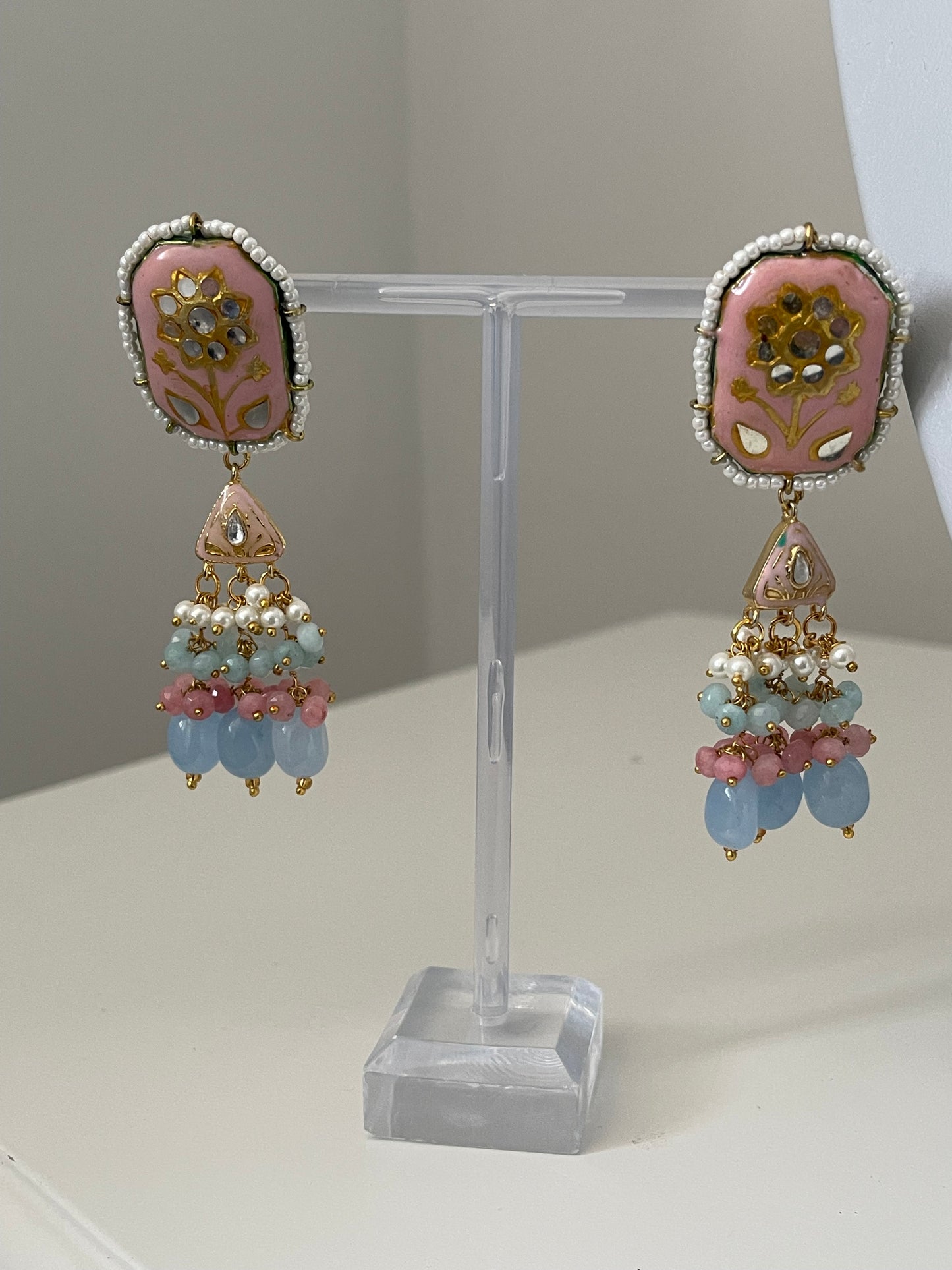 Turquoise and pink Kundan Set