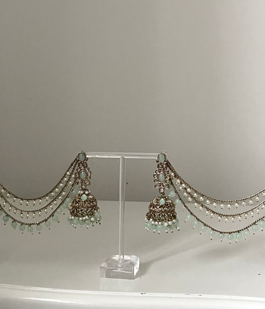 Mint Jhumka earrings with Saharey