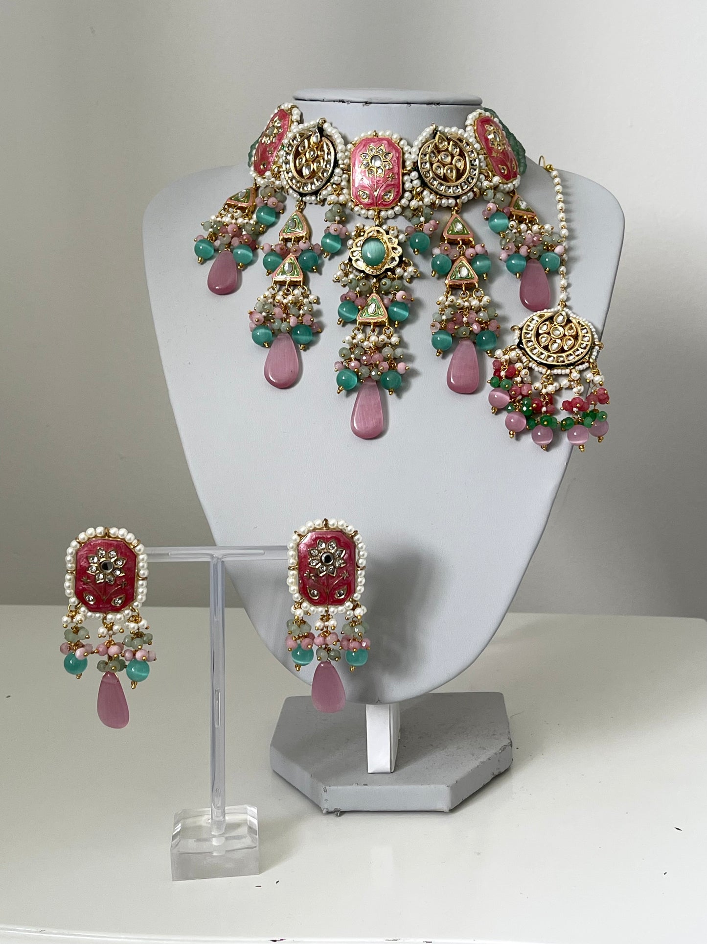 Pink & Mint Bridal Kundan Set