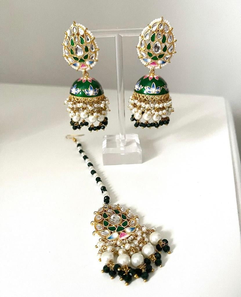 Meenakari Jhumka Earrings with Tikka