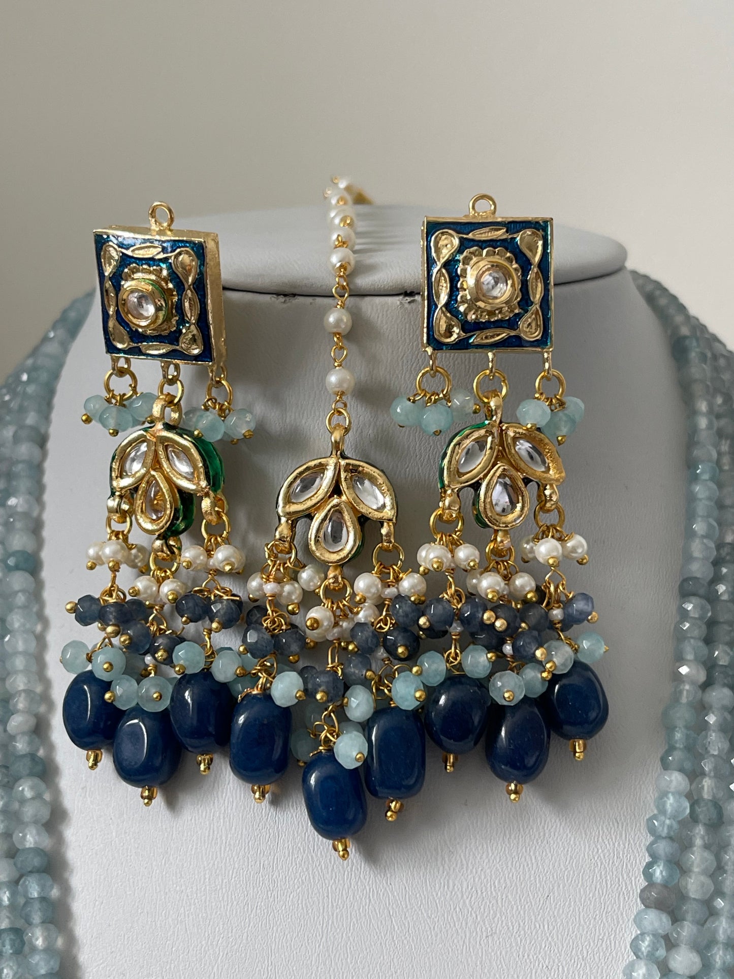 Blue Meenakari Kundan Mala/ long haar Set