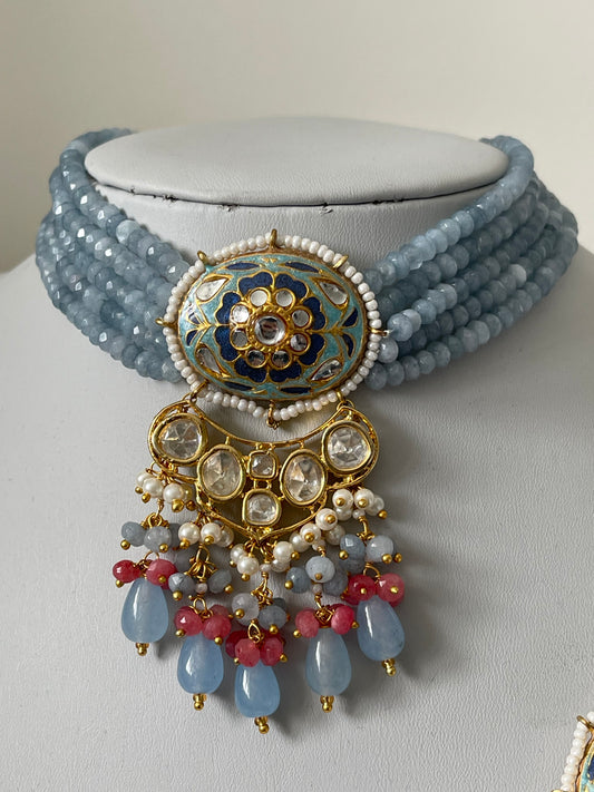 Blue/Grey Meenakari Kundan Set