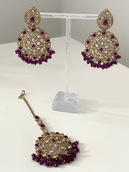 Purple Earring and Tikka Set