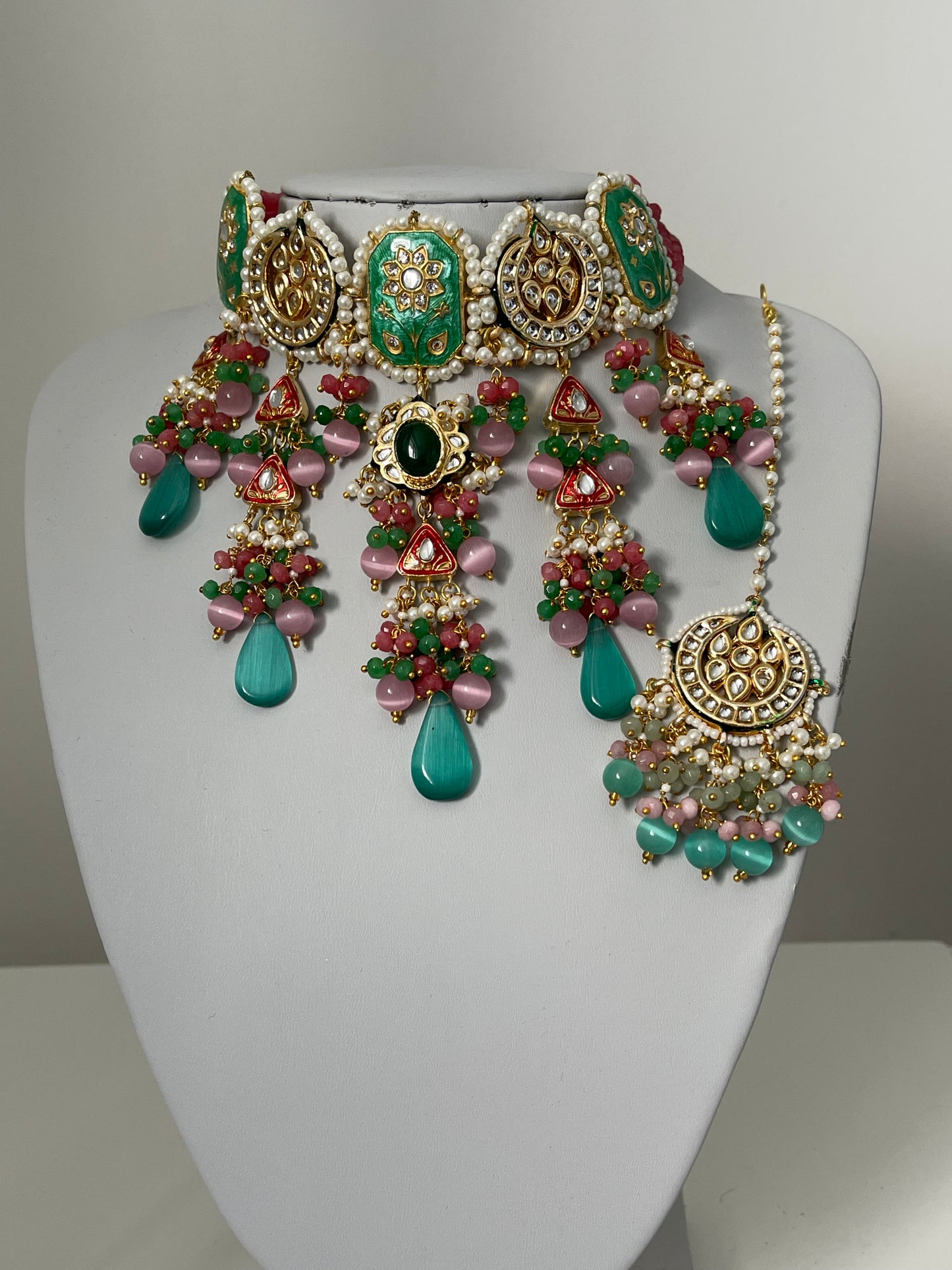 Teal and Pink Kundan Set