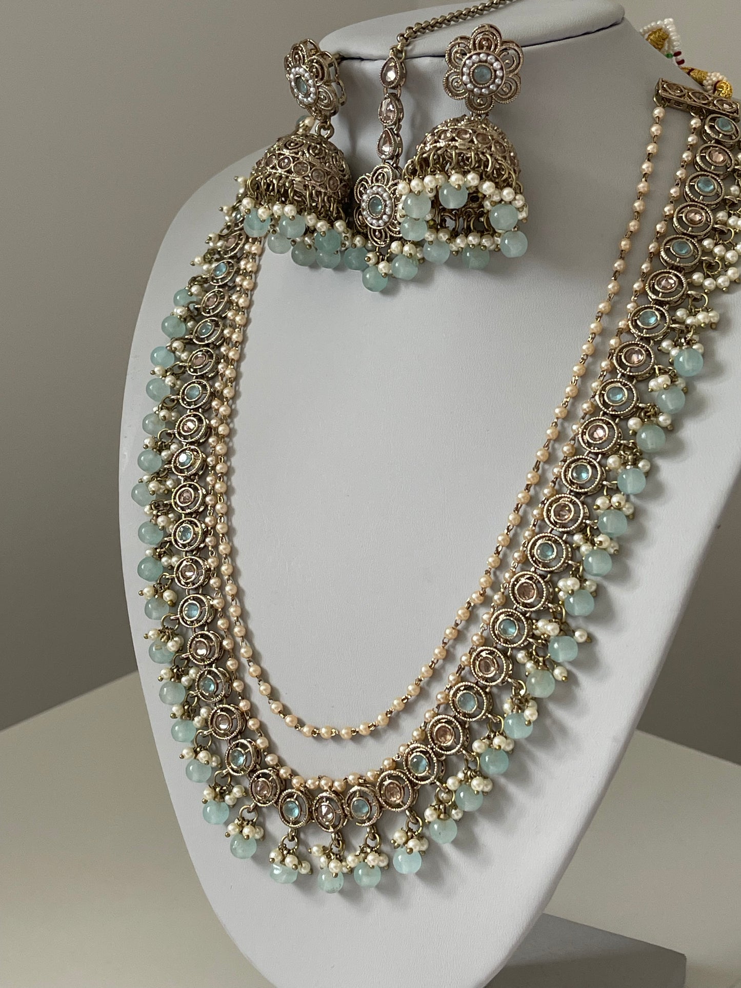 Mint and Pearl Mala/ Long Haar Set