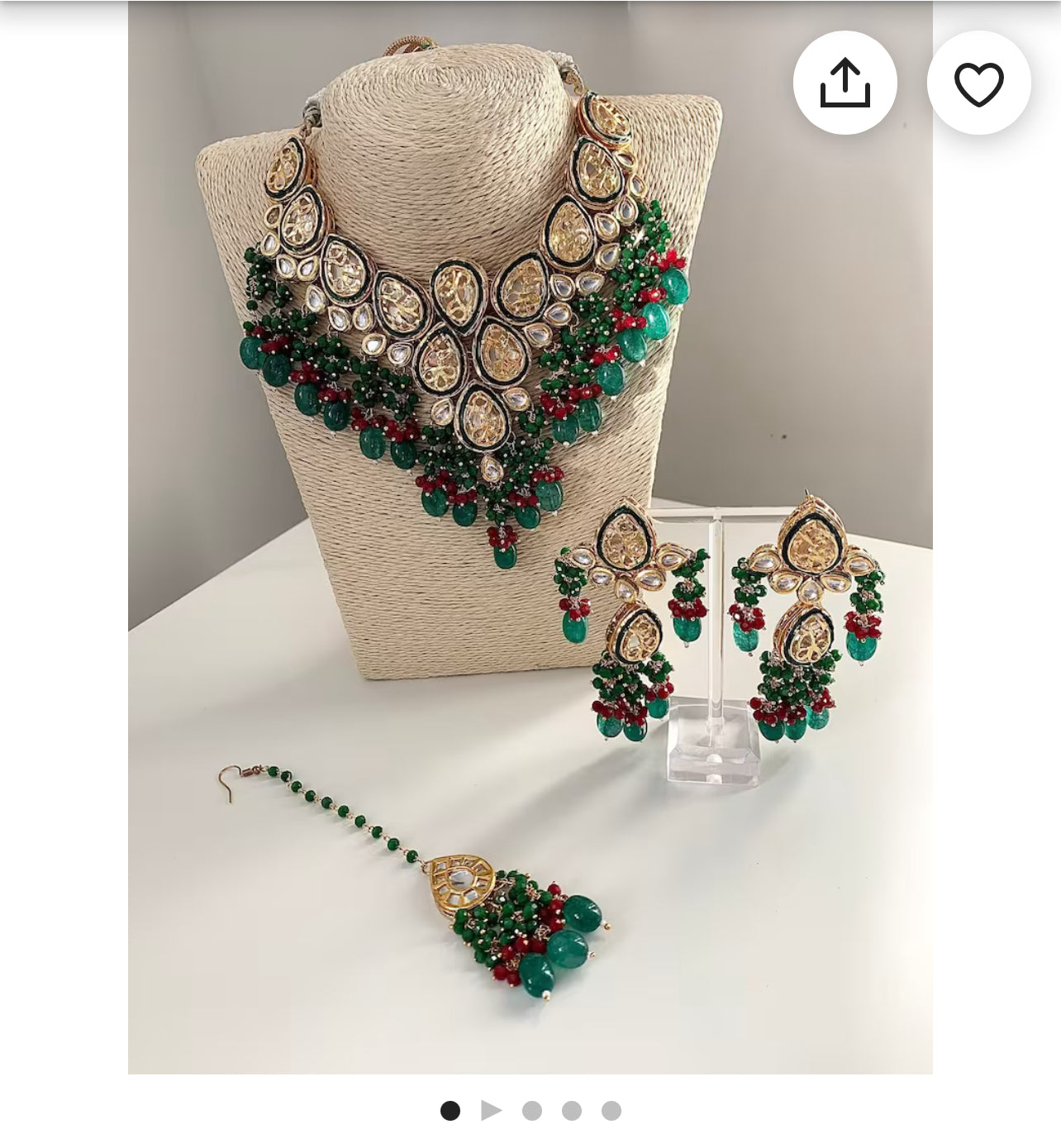 Green Meenakari Kundan Set