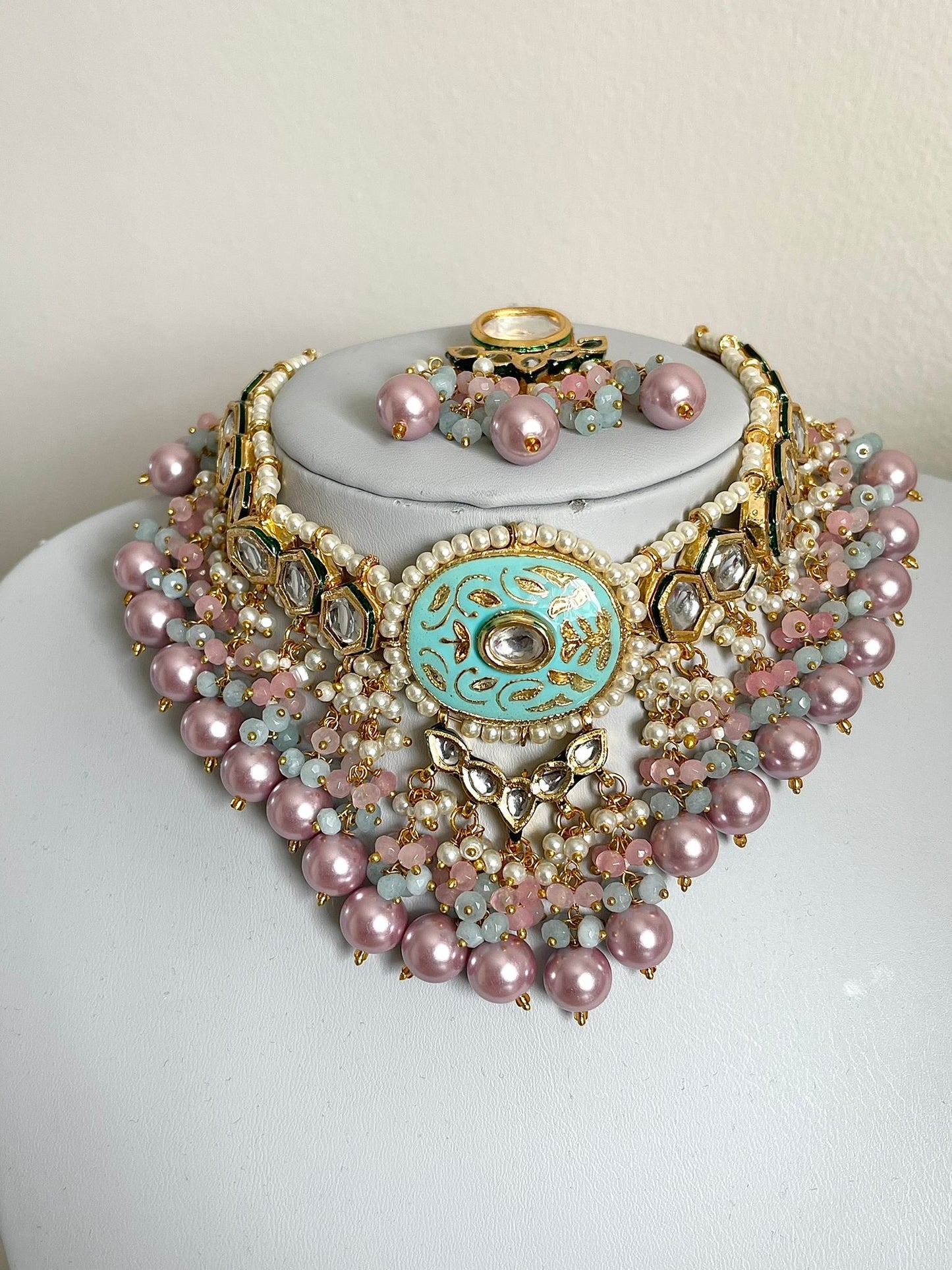 Pink & Turquoise Pastel Kundan Set