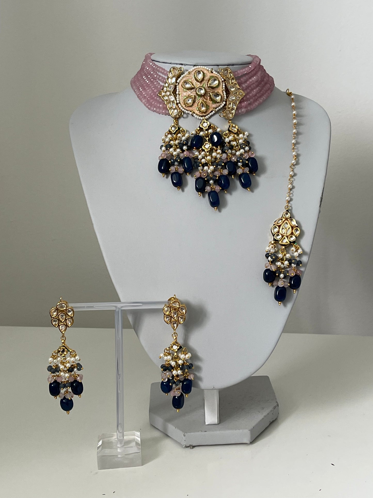 Pink and Blue Kundan Choker Set