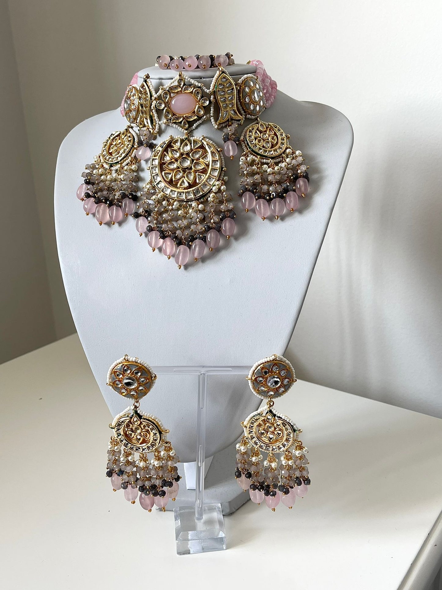 Bridal Pink & Blue Kundan Set