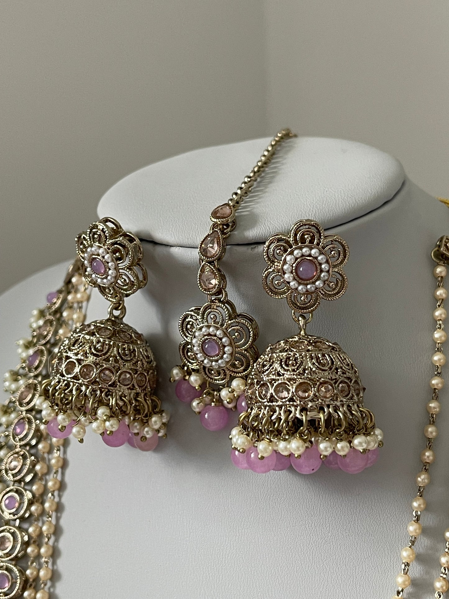 Lilac and Pearl Mala/ Long Haar Set