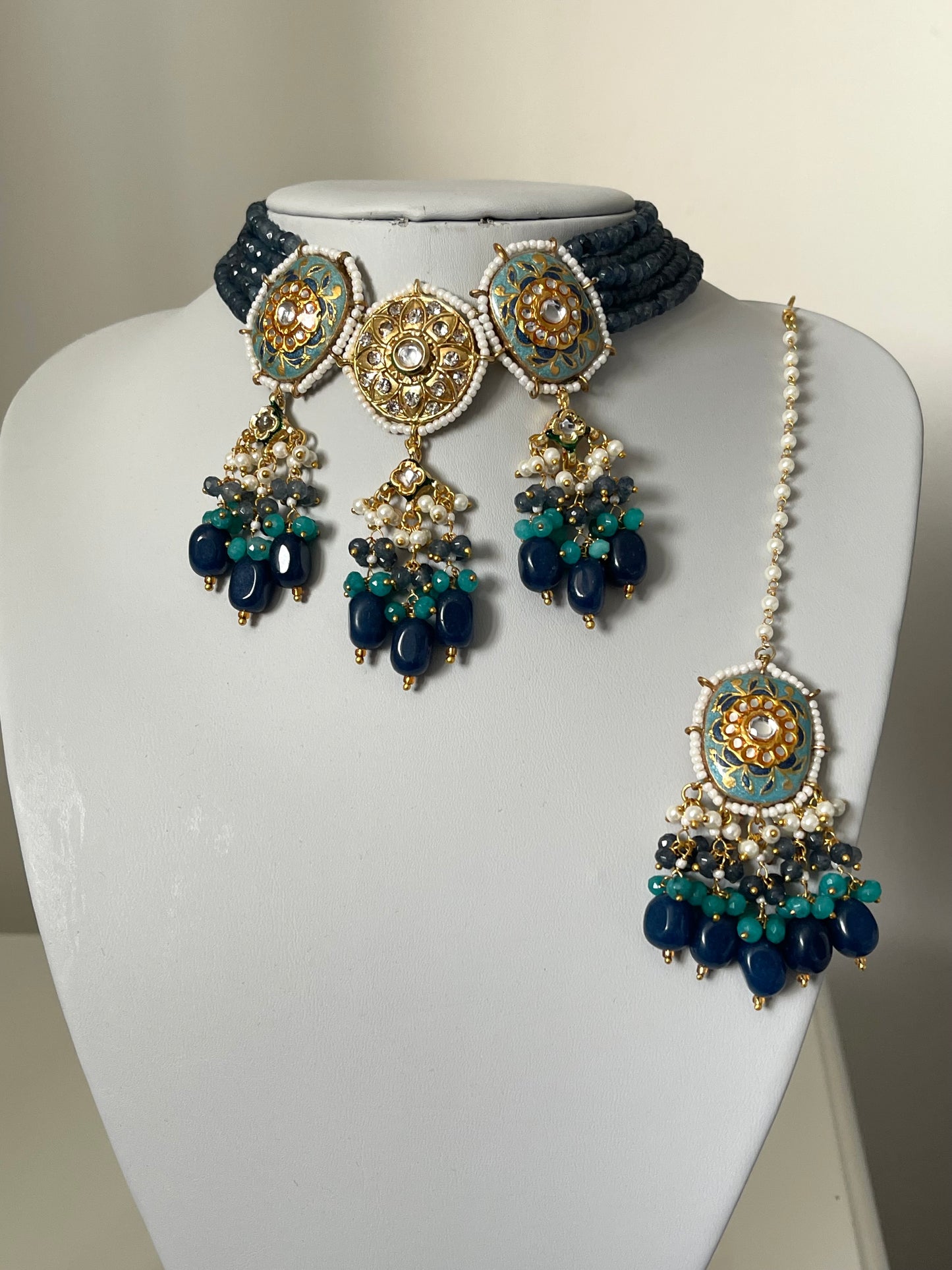 Blue and Teal Kundan Set