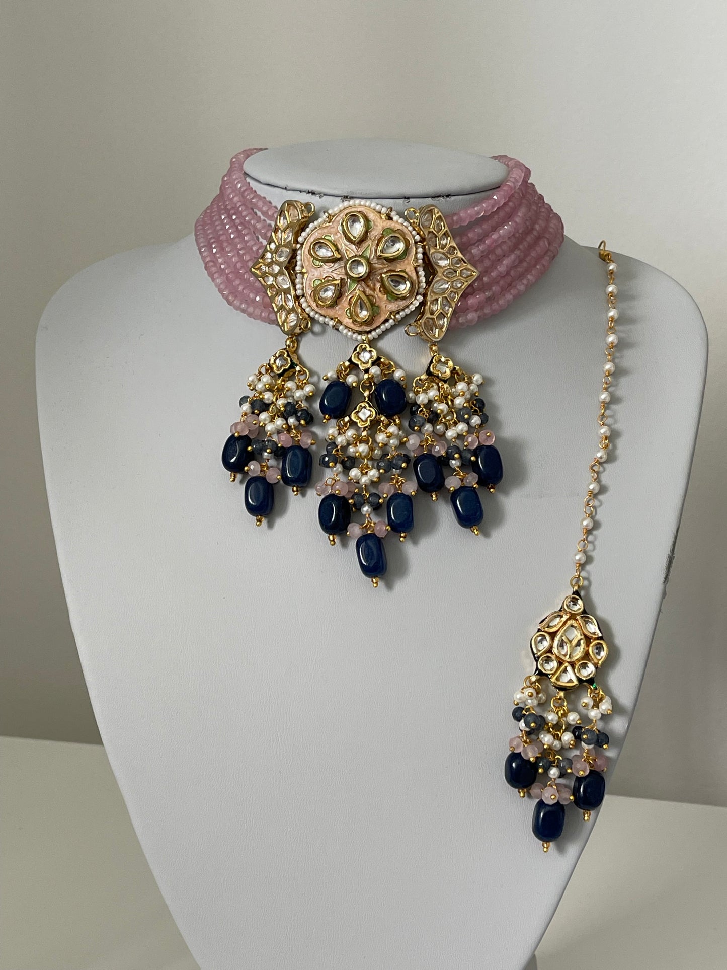 Pink and Blue Kundan Choker Set