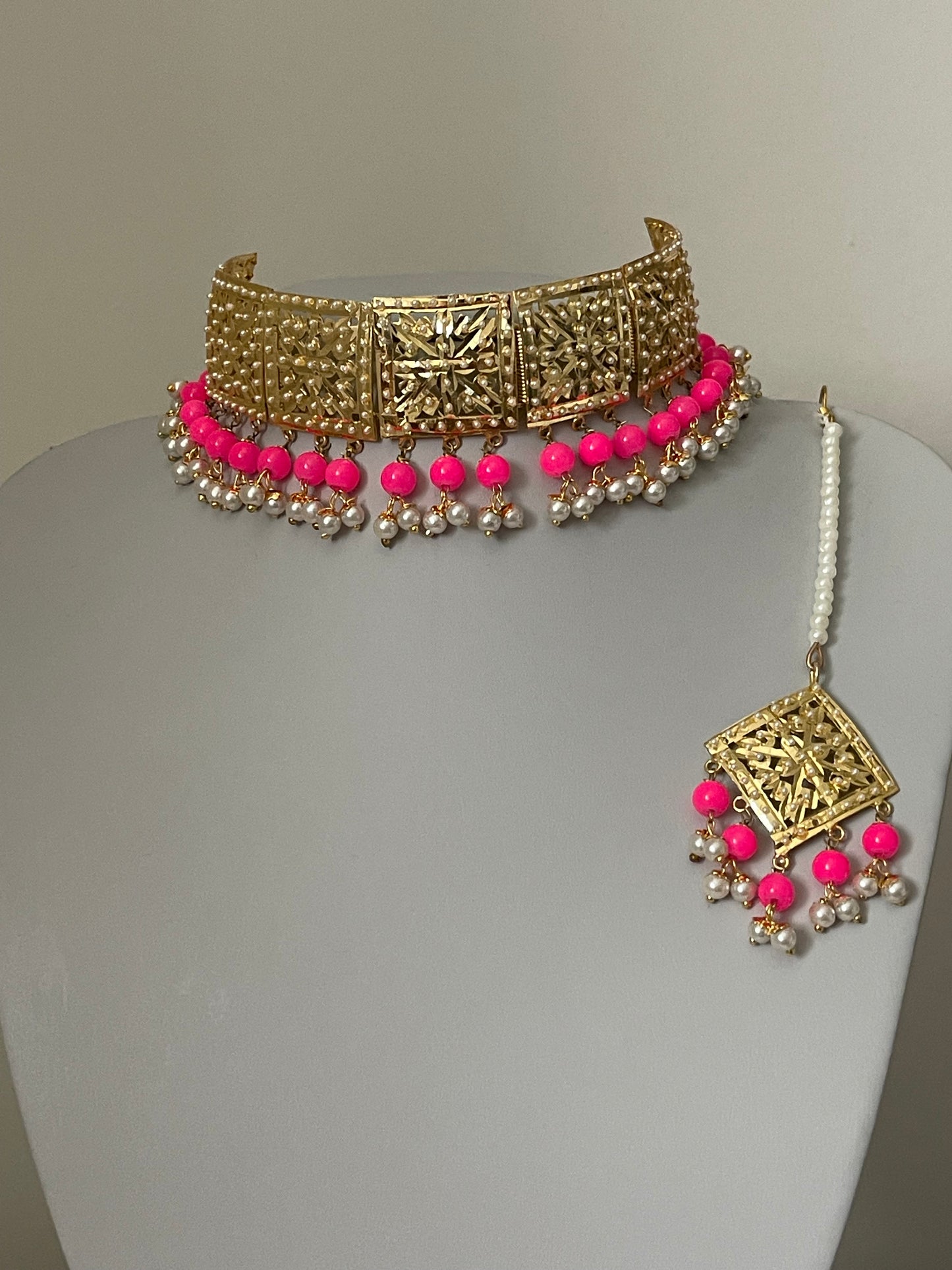 Gold and Hot pink Jadua Set