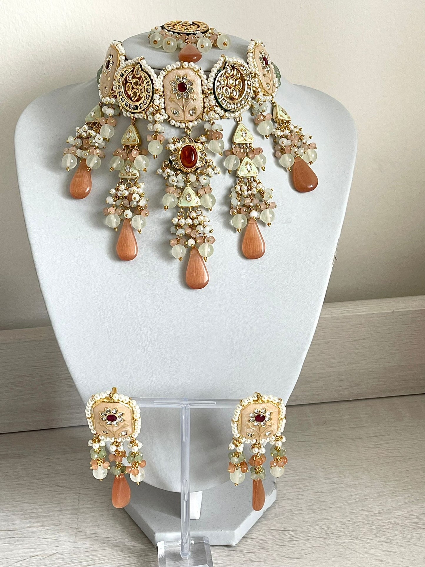 Pastel Peach & Mint Kundan Set