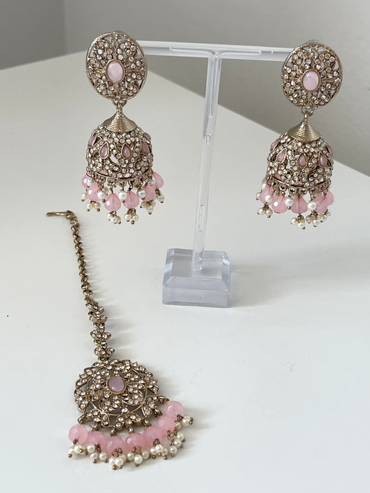 Pink Earring and Tikka Set